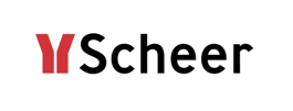 Logo der Scheer Group mit rotem Logo und schwarzer Schrift