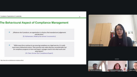 Compliance management in the pilot phase Dr Anna Fomenko is giving an online lecture on the behavioural aspect of compliance management.